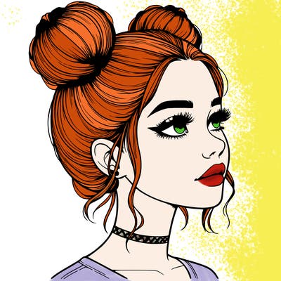 realistic girl with buns on the top of her head