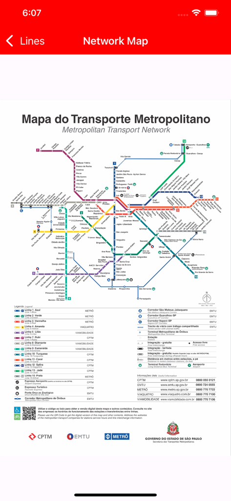CPTM Oficial - Mapa da rede de transporte metropolitano para trens e metrô de São Paulo.