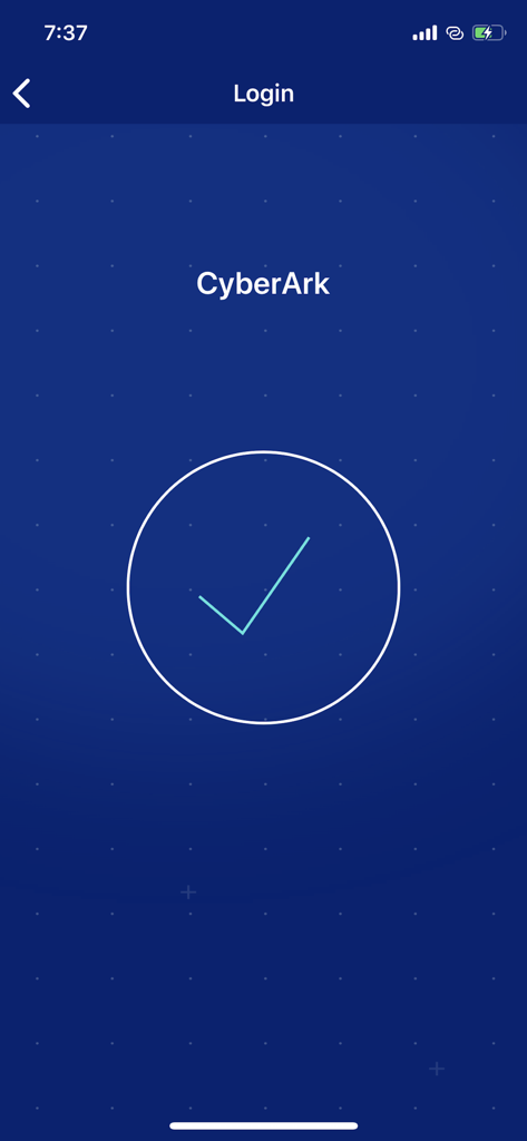 CyberArk Mobile - Tela de sucesso de login do CyberArk Mobile com um sinal de verificação