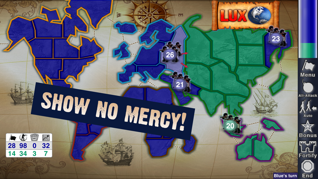 Lux Touch 3 - World Domination - Lux Touch 3 strategy game world map with military territories.