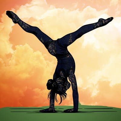 realistic gymnastic hand stand girl in four splits