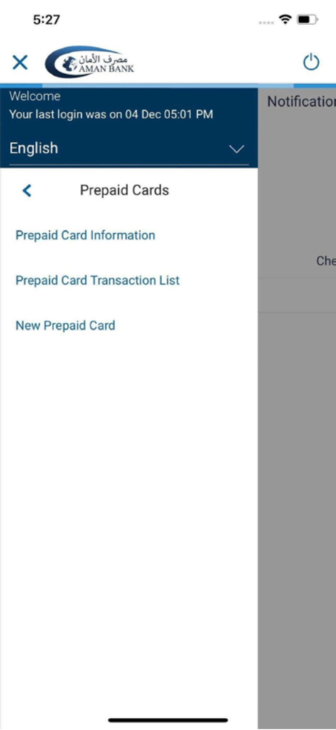 Aman Mobile - Interface do aplicativo Aman Mobile mostrando o menu de Cartões Pré-pagos com opções para informações do cartão, histórico de transações e solicitação de um novo cartão.