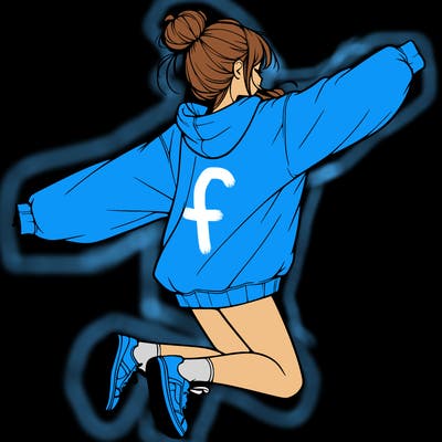 realistic girl jumping with a bun and oversized sweatshirt