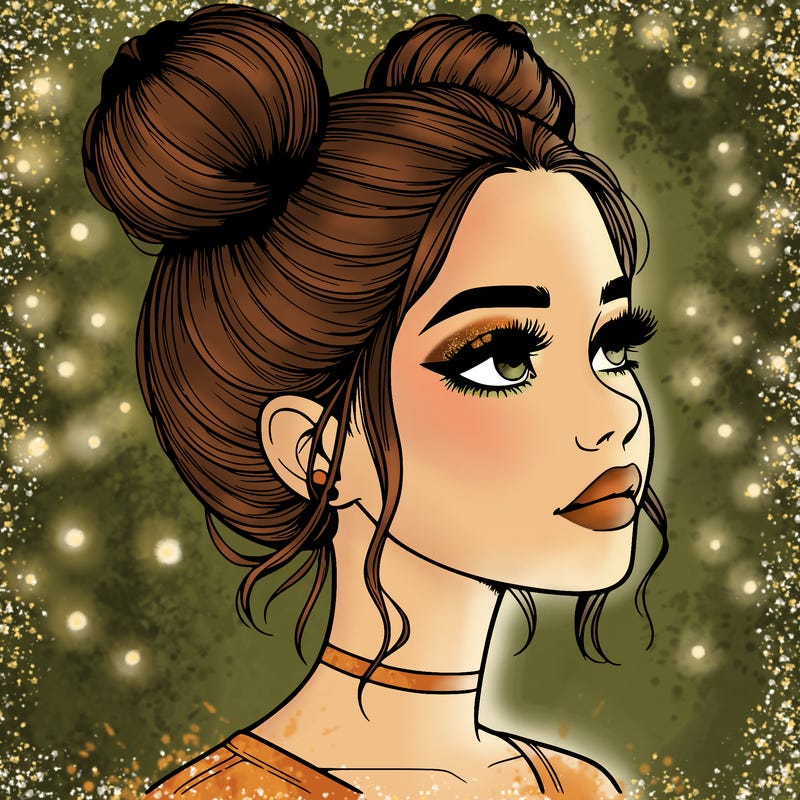 realistic girl with buns on the top of her head