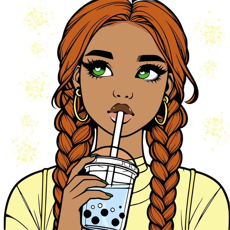 realistic girl with braided hair drinking boba