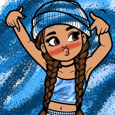 realistic teenage girl with braids and a beanie and crop top doing 🫶🏼