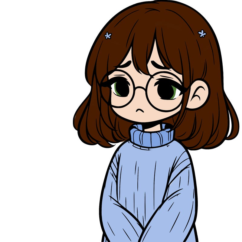 sad girl with glasses in a sweater