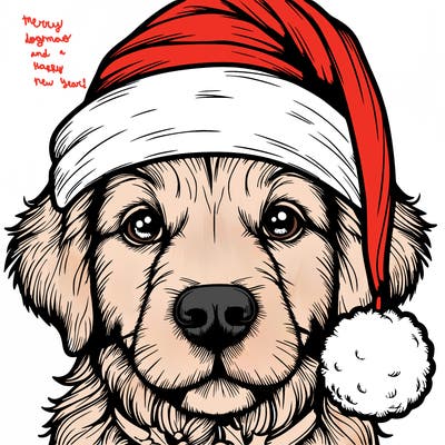 realistic dog with a christmas hat