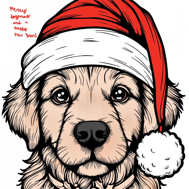 realistic dog with a christmas hat