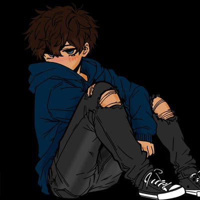 a male hoddie ripped jeans messy hair anime