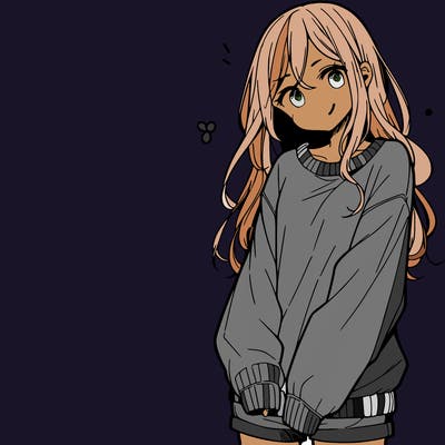 manga teen girl  in a sweater and baggy pants