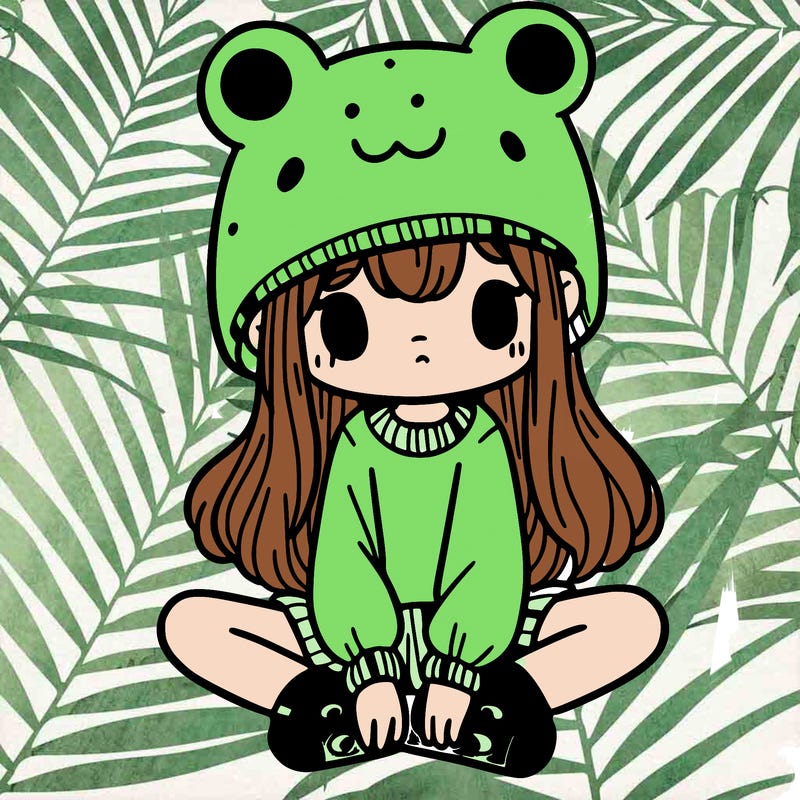 a girl wearing a frog hat and some frog socks