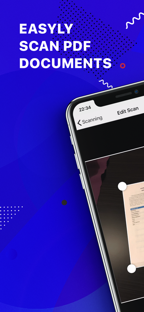Interfaz de la aplicación móvil para escanear documentos PDF con detección automática de bordes en un smartphone