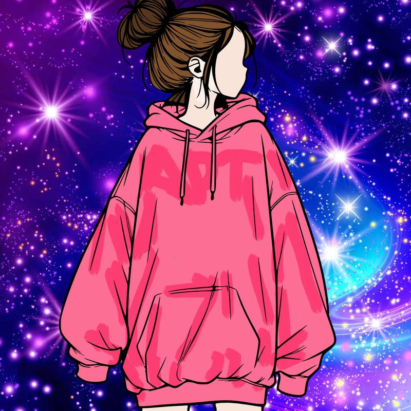 realistic girl with a oversized sweatshirt on and a bun