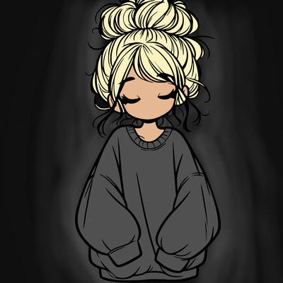 girl with baggy sweatshirt and messy bun