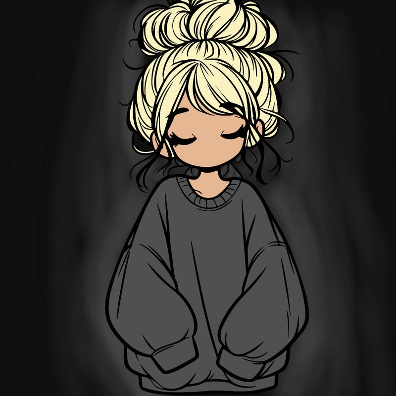 girl with baggy sweatshirt and messy bun