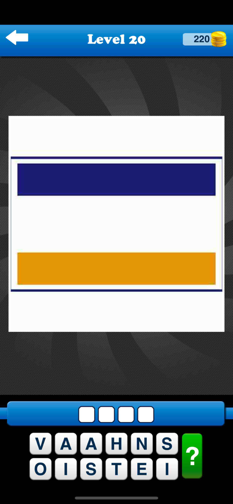 Una captura de pantalla del juego del Juego de Adivinar el Logo de Marca mostrando el nivel 20 con un puzzle de trivia de logo azul y amarillo
