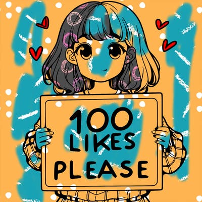 a girl holding a sign saying 100 likes please