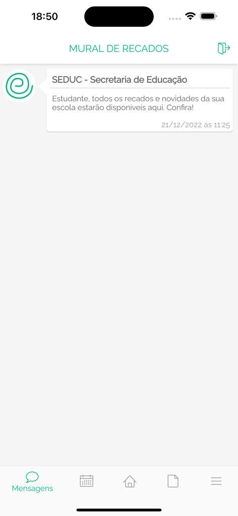 NetEscola - Screenshot des Bildschirms Mural de Recados der NetEscola-App mit einer Nachricht des Bildungsministeriums.
