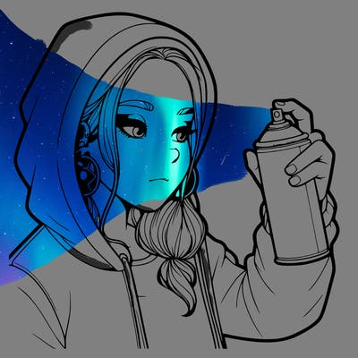 a realistic girl, spray painting