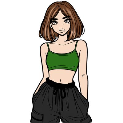 female girl with crop top and baggy pants