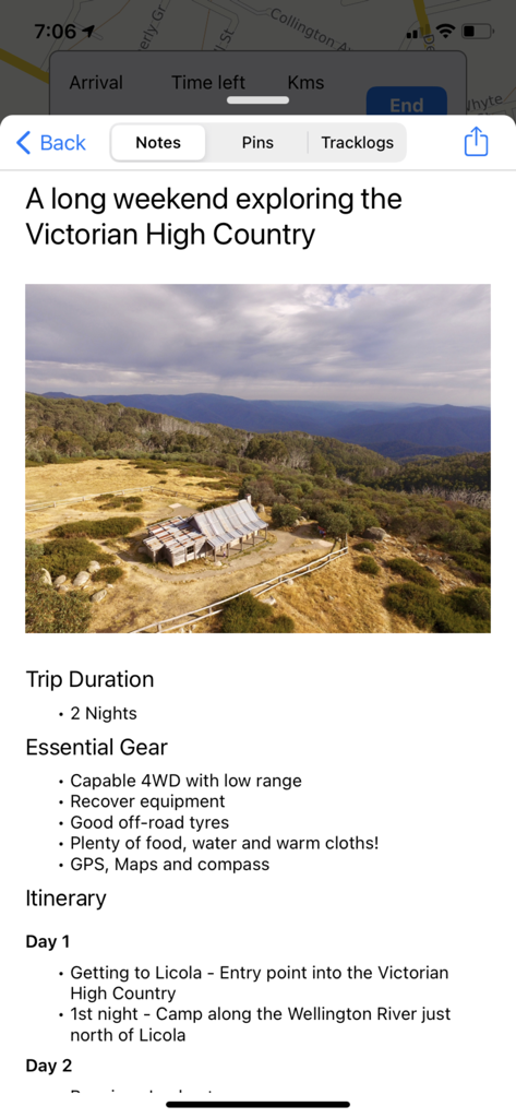 Billy Goat Offroad - Trip planning notes and itinerary for an offroad adventure in the Billy Goat Offroad app.
