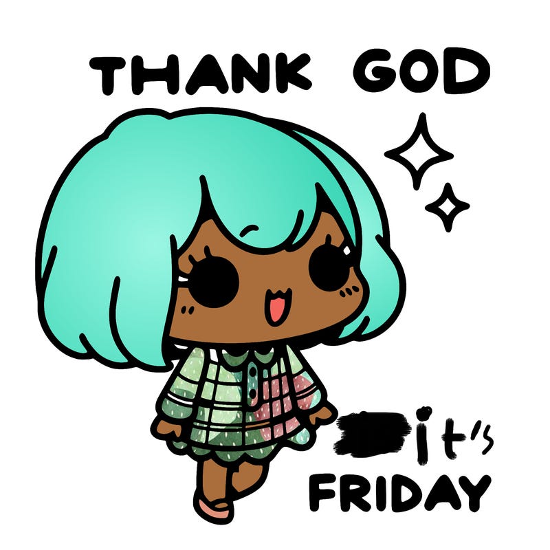 a cute girl saying "thank god it's friday