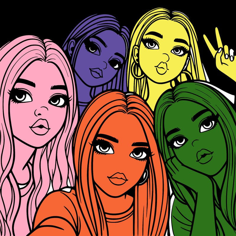 group of teen girls friends y2k up close in a selfie