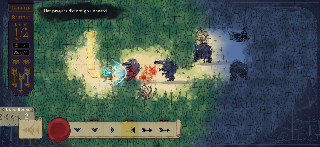 Howl - Turn based tactical battle scene in the game Howl with a living ink art style.