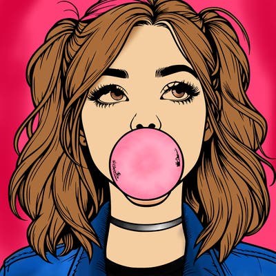 realististic girl blowing bubble -gum