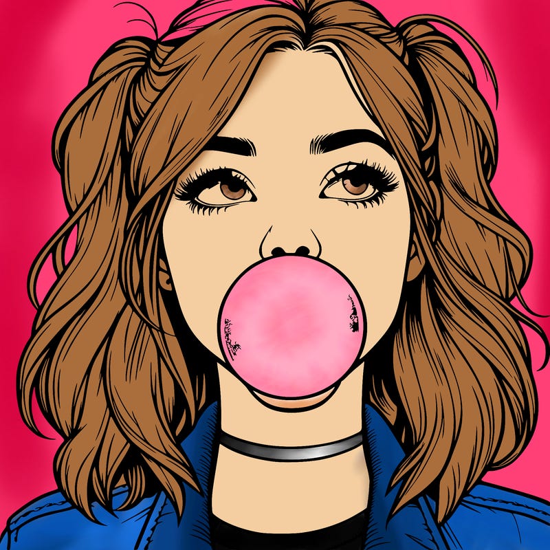 realististic girl blowing bubble -gum