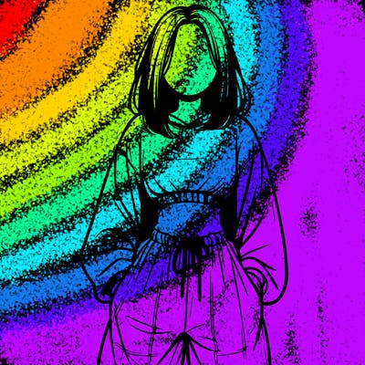 realistic girl faceless with baggy pants and a crop top