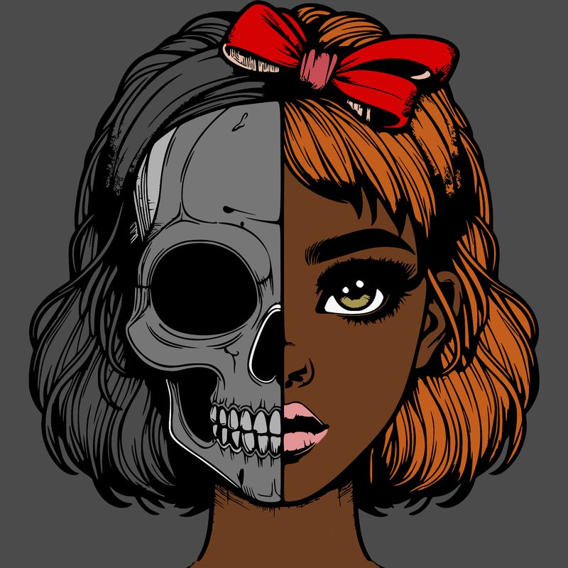realistic girl with half skull mask