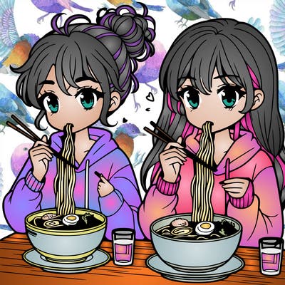 girls eating ramen