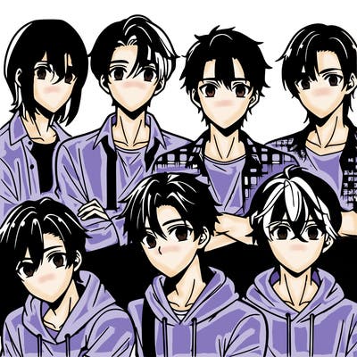 group of 8 teen boys anime