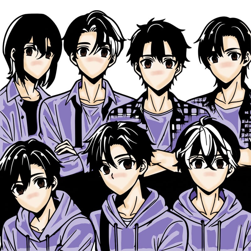 group of 8 teen boys anime