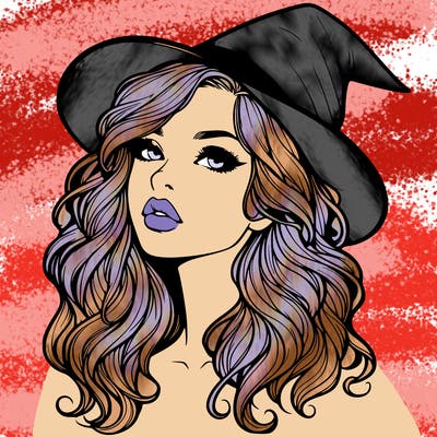 realistic witch girl with wavy hair and lips