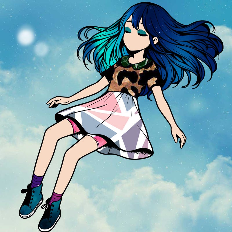 realistic girl floating