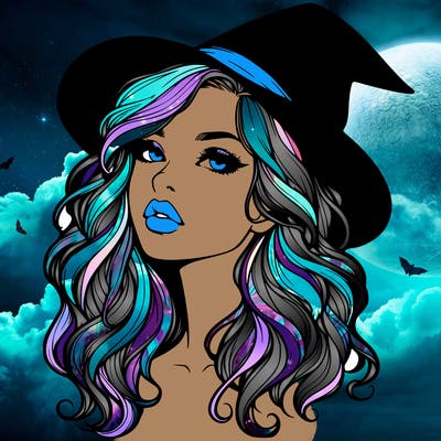 realistic witch girl with wavy hair and lips