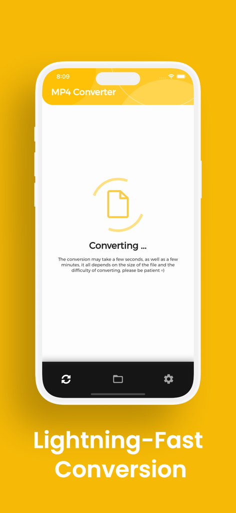 Pantalla mostrando un proceso de conversión de archivos rápido en curso en la aplicación MP4 Converter
