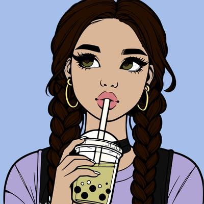 realistic girl with braided hair drinking boba