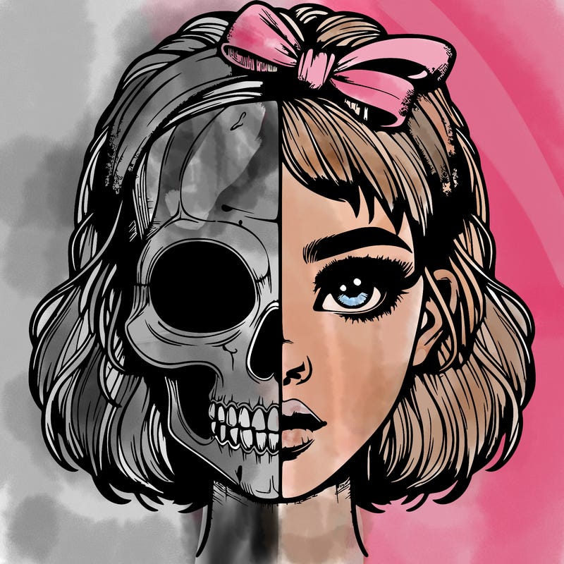 realistic girl with half skull mask