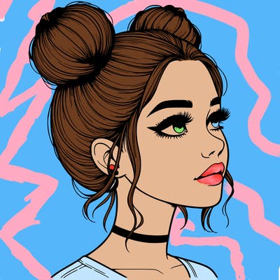 realistic girl with buns on the top of her head