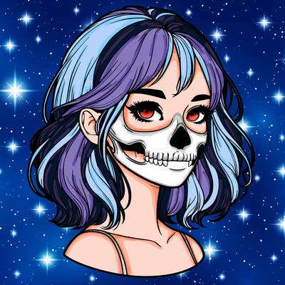 realistic girl with skull