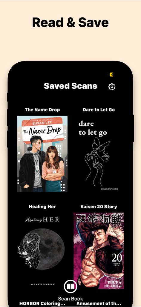 Sumsy: Book Summary & Scanner - Sumsy app interface showing a digital bookshelf of saved book scans and summaries