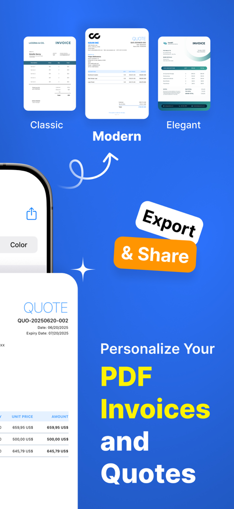 Invoice Maker & Quote - Simple - Professional PDF invoice and quote templates with export and share features
