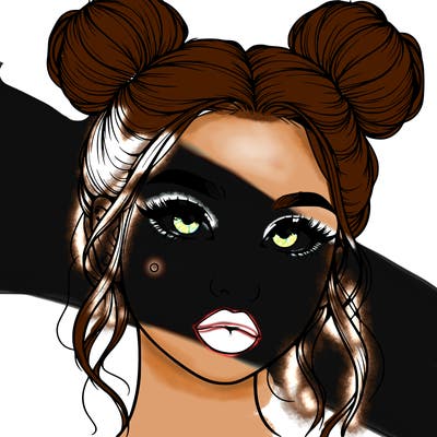 realistic girl with two buns on her hair and lips