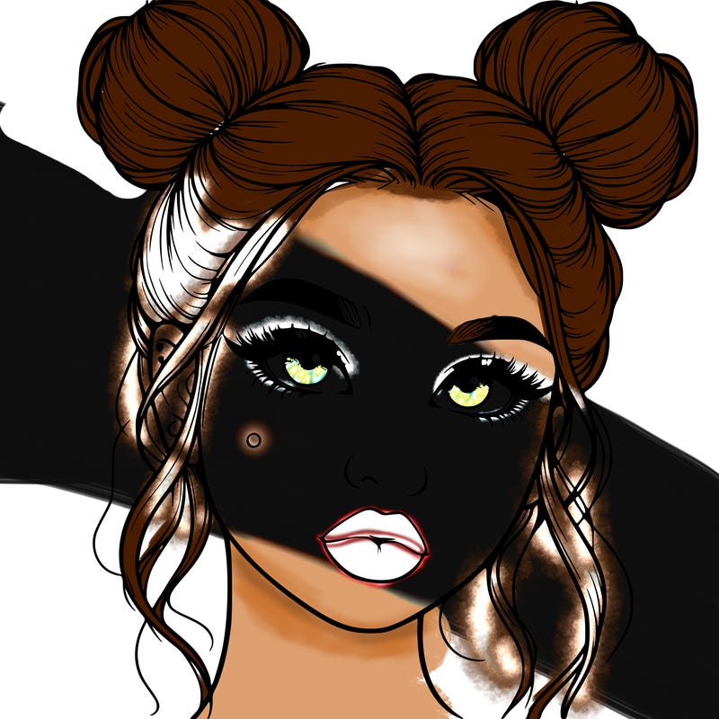 realistic girl with two buns on her hair and lips