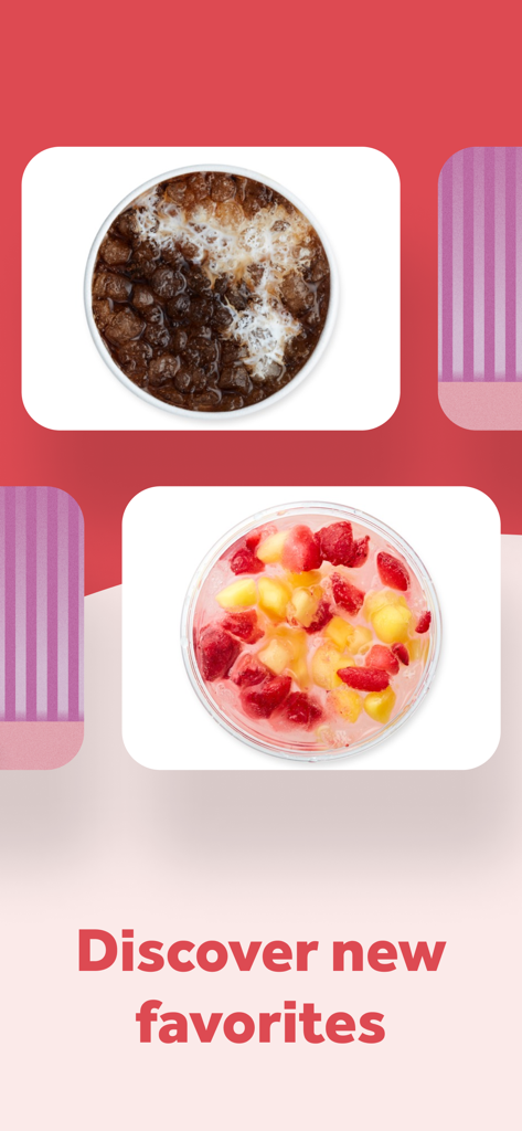 Overhead view of two customized Swig drinks with fruit and cream toppings