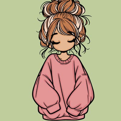 girl with baggy sweatshirt and messy bun